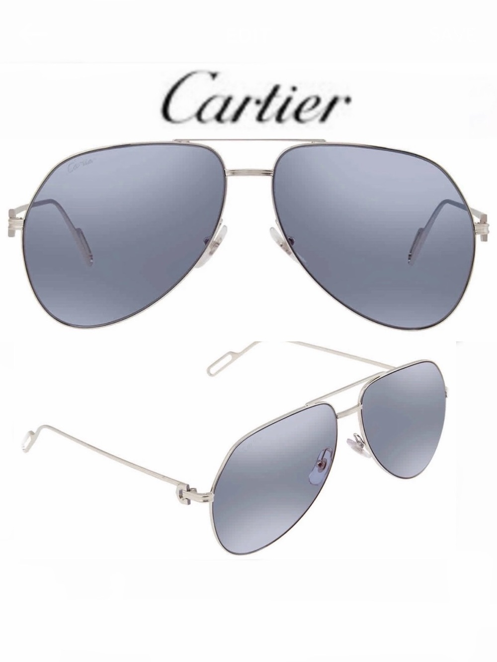 Cartier Première de Cartier CT0110S Aviator Sunglasses Silver $1445 NEW